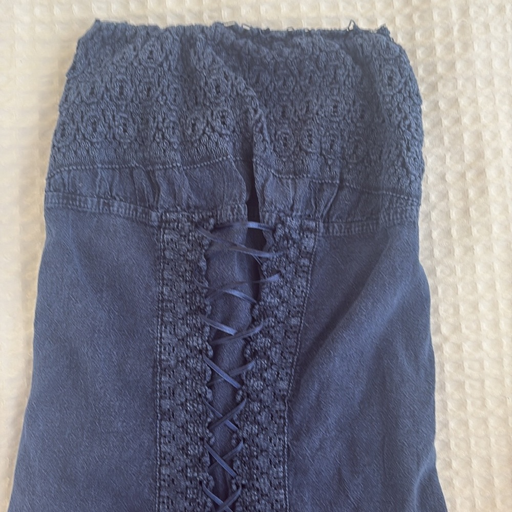Navy Strapless Ruffle Dress - Picture 3 of 3